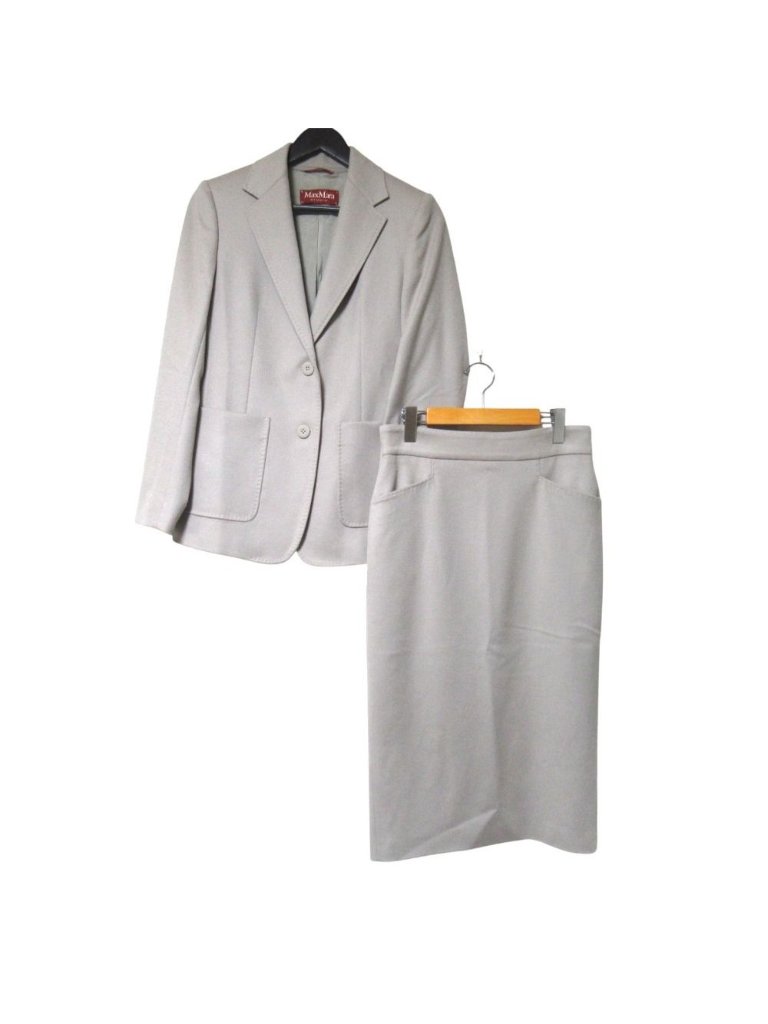 Max Mara Maxmara Studio Wool Jacket Skirt Suit Set 38 42 Gray